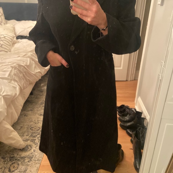 Black wool long waist cinch coat - Picture 3 of 7